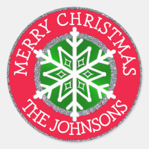 Vrolijk kerstfeest, sneeuwvlok gepersonaliseerde S Ronde Sticker