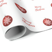 Vrolijk Kerstfeest Sneeuwvlok Ornament Rood en Wit Cadeaupapier (Rol Hoek)
