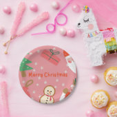 Vrolijk Kerstfeest Sneeuwvlok Sneeuwman cadeaus Xm Papieren Bordje (Feest)