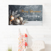 Vrolijk kerstfeest, sneeuwvlokken, ballen, grijs spandoek (Insitu)