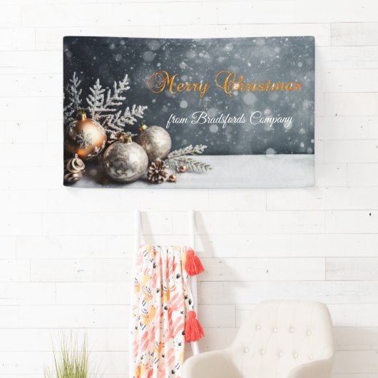 Vrolijk kerstfeest, sneeuwvlokken, ballen, grijs spandoek (Insitu)