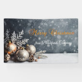 Vrolijk kerstfeest, sneeuwvlokken, ballen, grijs spandoek (Horizontaal)
