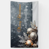 Vrolijk kerstfeest, sneeuwvlokken, ballen, grijs spandoek (Verticaal)