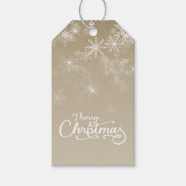 Vrolijk Kerstfeest Sneeuwvlokken Beige Vakantie Cadeaulabel