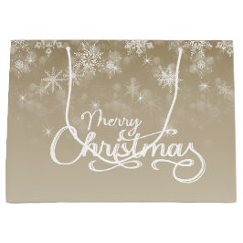 Vrolijk Kerstfeest Sneeuwvlokken Beige Vakantie Groot Cadeauzakje