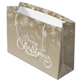 Vrolijk Kerstfeest Sneeuwvlokken Beige Vakantie Groot Cadeauzakje (Achterkant Gekanteld)