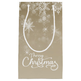 Vrolijk Kerstfeest Sneeuwvlokken Beige Vakantie Klein Cadeauzakje