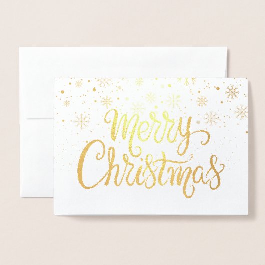 Vrolijk Kerstfeest Sneeuwvlokken Chic Script Gold Folie Kaarten (Voorkant met envelop)