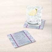 Vrolijk Kerstfeest Sneeuwvlokken Iridescent Blauw Kartonnen Onderzetters (Insitu)