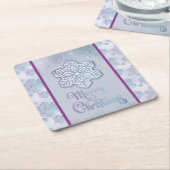 Vrolijk Kerstfeest Sneeuwvlokken Iridescent Blauw Kartonnen Onderzetters (Schuin)