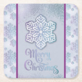 Vrolijk Kerstfeest Sneeuwvlokken Iridescent Blauw Kartonnen Onderzetters (Voorkant)