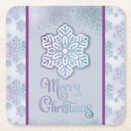 Vrolijk Kerstfeest Sneeuwvlokken Iridescent Blauw  Kartonnen Onderzetters
