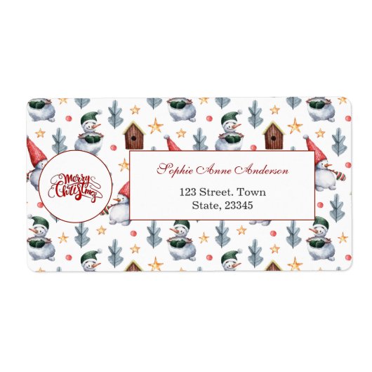 Vrolijk Kerstfeest Sneeuwvlokken Monogram Etiket (Voorkant)