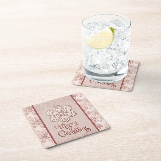 Vrolijk Kerstfeest Sneeuwvlokken Roos Gold Glitter Kartonnen Onderzetters (Insitu)