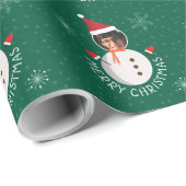 Vrolijk Kerstfeest Sneeuwvlokken Sneeuwman Foto Cadeaupapier (Rol Hoek)