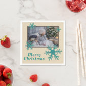 Vrolijk Kerstfeest Sneeuwvlokken Vakantiefoto Servet (Insitu)