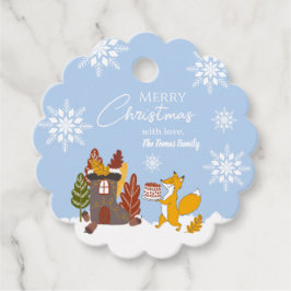 Vrolijk Kerstfeest Sneeuwvlokken Vos Dier Bedankjes Labels