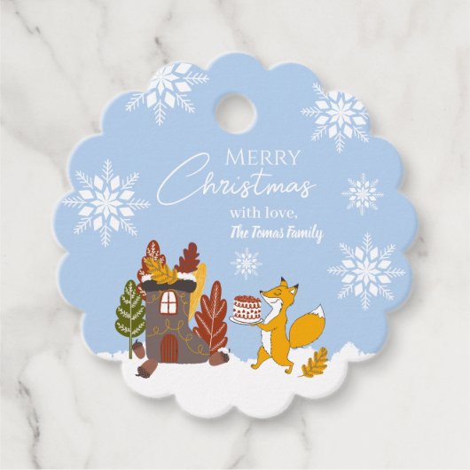 Vrolijk Kerstfeest Sneeuwvlokken Vos Dier Bedankjes Labels (Voorkant)