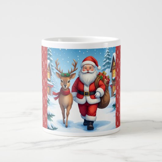 Vrolijk kerstfeest, sneeuwvrij kerstwonderland grote koffiekop (Voorkant)