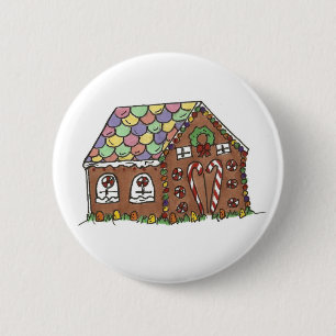 Vrolijk kerstfeest Snoep Gingerbrood House Holiday Ronde Button 5,7 Cm