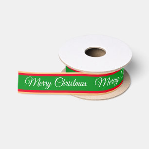 Vrolijk Kerstfeest & Snoep Stripe Ribbon Red Santa Satijnen Lint