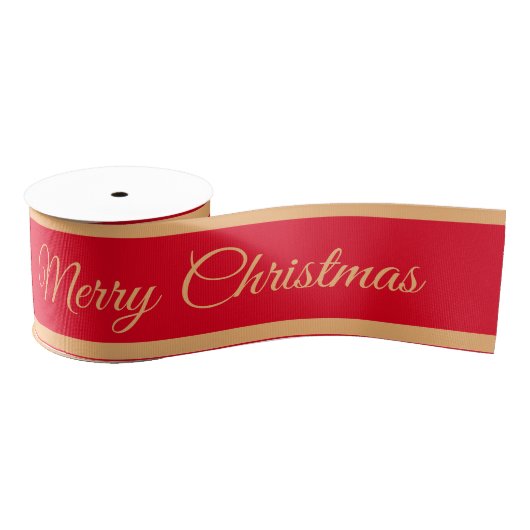 Vrolijk Kerstfeest & Snoep Stripe Ribbon Rood/Goud Grosgrain Lint (Spoel)