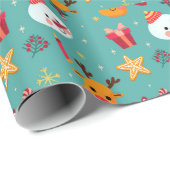 Vrolijk Kerstfeest Snoepjes Sneeuwman Rendier Ster Cadeaupapier (Rol Hoek)