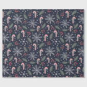 Vrolijk Kerstfeest Snoepjes Sneeuwvlok Fir Branch  Cadeaupapier (Vlak)