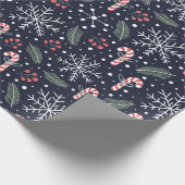 Vrolijk Kerstfeest Snoepjes Sneeuwvlok Fir Branch  Cadeaupapier (Hoek)