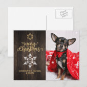 Vrolijk kerstfeest, snoewflake en houtsproeifoto briefkaart (Voorkant / Achterkant)