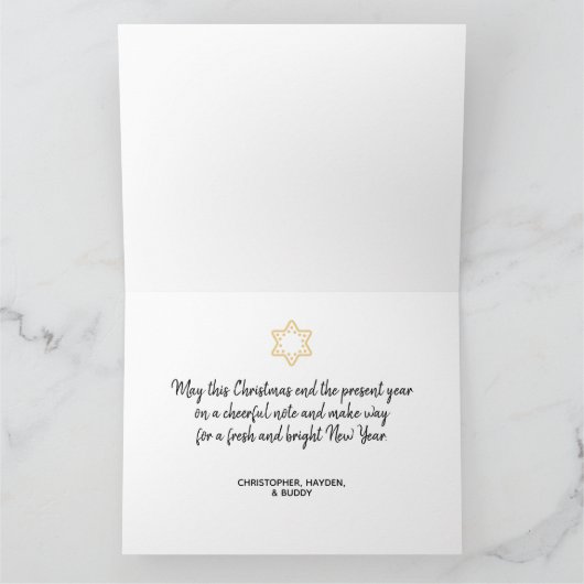 Vrolijk kerstfeest, snoewflake en houtsproeifoto kaart (Binnen)