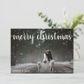 Vrolijk kerstfeest Snow 2 Fotohuwelijk Dank je wel Feestdagenkaart (Staand voorkant)