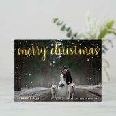 Vrolijk kerstfeest Snow 2 Fotohuwelijk Dank je wel Folie Feestdagenkaart (Staand Voorkant)