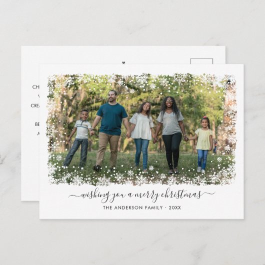 Vrolijk Kerstfeest Snowflake Elegant Script Foto Feestdagenkaart (Voorkant / Achterkant)