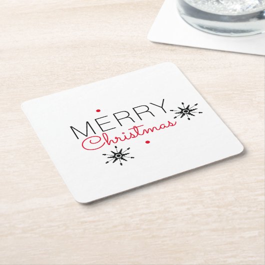 Vrolijk kerstfeest Snowflake Red en Black Kartonnen Onderzetters (Schuin)