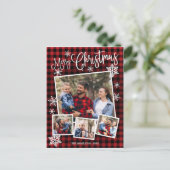 Vrolijk kerstfeest Snowflake Rustic 4 foto's Briefkaart (Staand voorkant)