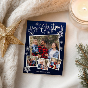 Vrolijk kerstfeest Snowflake Rustic 4 foto's Briefkaart