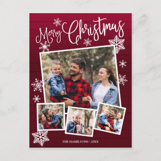 Vrolijk kerstfeest Snowflake Rustic 4 foto's Briefkaart (Voorkant)