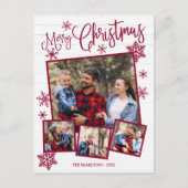Vrolijk kerstfeest Snowflake Rustic 4 foto's Briefkaart (Voorkant)