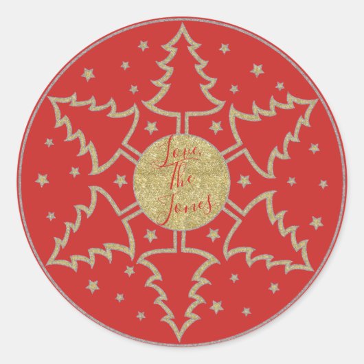 Vrolijk kerstfeest "Snowflake Trees" Ronde Sticker (Voorkant)