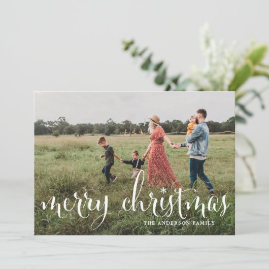 Vrolijk kerstfeest | Snowflakes Holiday-fotokaart Feestdagenkaart (Staand voorkant)