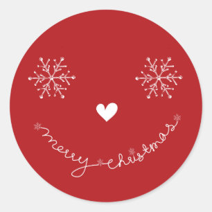 Vrolijk kerstfeest snowflakes Smiley Face Red Holi Ronde Sticker