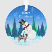 Vrolijk kerstfeest Snowman en Australian Shepherd Ornament (achterkant)