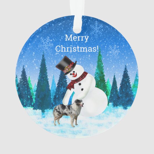 Vrolijk kerstfeest Snowman en Australian Shepherd Ornament (achterkant)