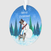 Vrolijk kerstfeest Snowman en Australian Shepherd Ornament (voorkant)