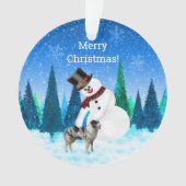 Vrolijk kerstfeest Snowman en Australian Shepherd Ornament (voorkant)