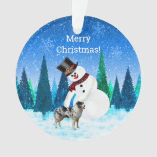 Vrolijk kerstfeest Snowman en Australian Shepherd Ornament