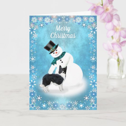 Vrolijk kerstfeest Snowman en Border Collie Dog Ca Kaart (Orchidee)