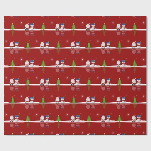 Vrolijk kerstfeest Snowman en Kerstman Cadeaupapier (Vlak)