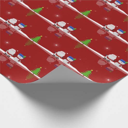 Vrolijk kerstfeest Snowman en Kerstman Cadeaupapier (Hoek)